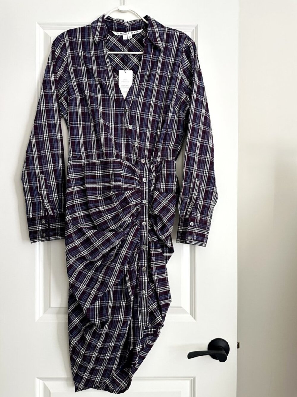 NWT VERONICA BEARD Calvert Plaid Long Sleeve Dress in Wine Multi Size 4